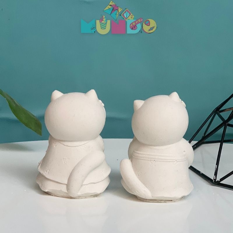 Combo 2 tượng tô màu  cao cấp chọn mẫu SIZE M MÈO TIỂU THƯ, tượng thạch cao MUNDO