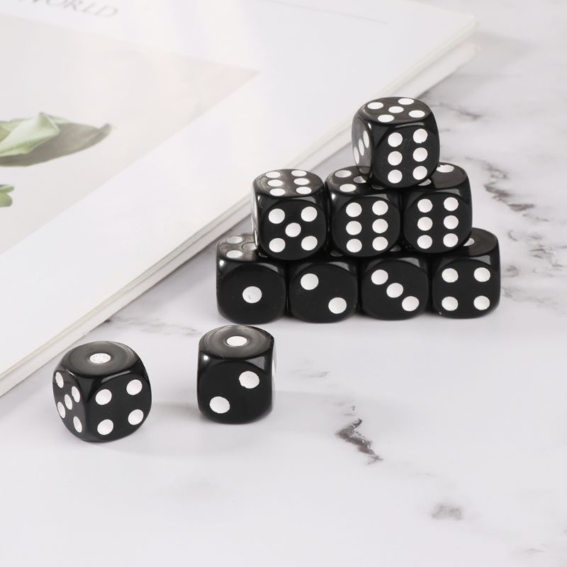 Set 10 viên xí ngầu 6 mặt 16mm màu trắng/đen nhiều kiểu tùy chọn