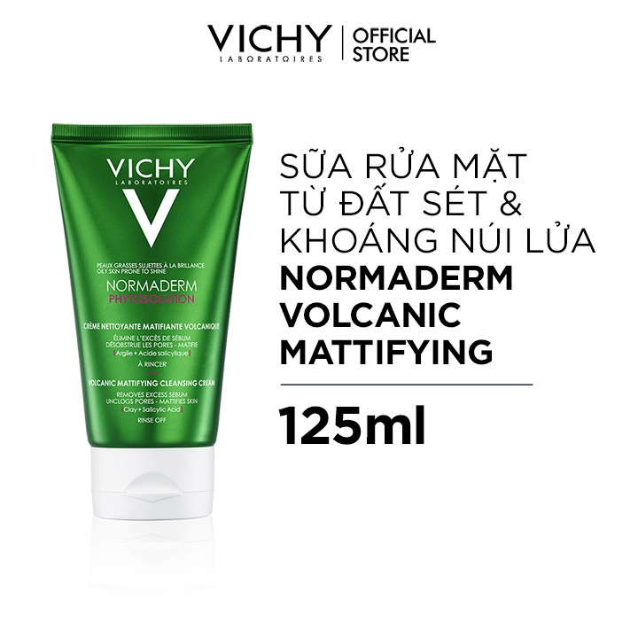 Sữa rửa mặt tạo bọt làm sạch sâu kiểm soát dầu Vichy Normaderm Phytosolution Volcanic Mattifying Cleansing Cream 125ml | BigBuy360 - bigbuy360.vn