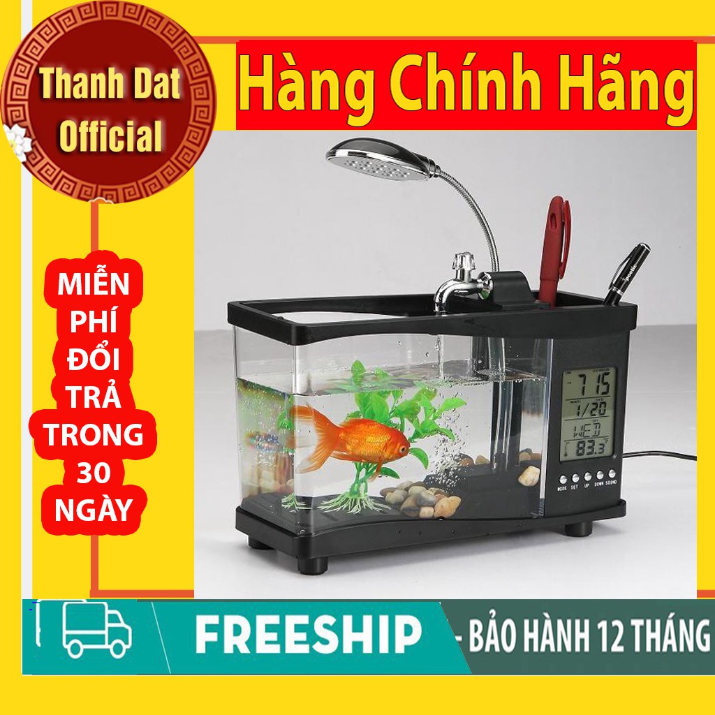 Hồ Cá Cảnh 💥Bể Cá Mini💥 Để Bàn Kiêm Đồng Hồ Siêu Đẹp (Tặng Kèm Đá Và Cây Cảnh)