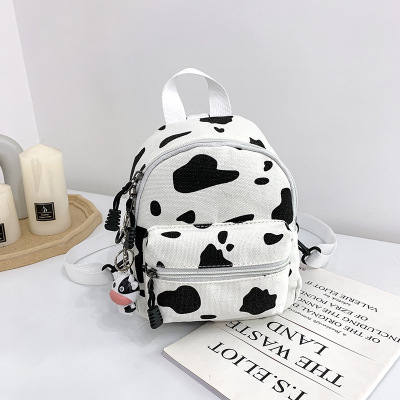 Ba Lô Vải Canvas Họa Tiết Bò Sữa Dễ Thương Phong Cách Harajuku Cho Nữ