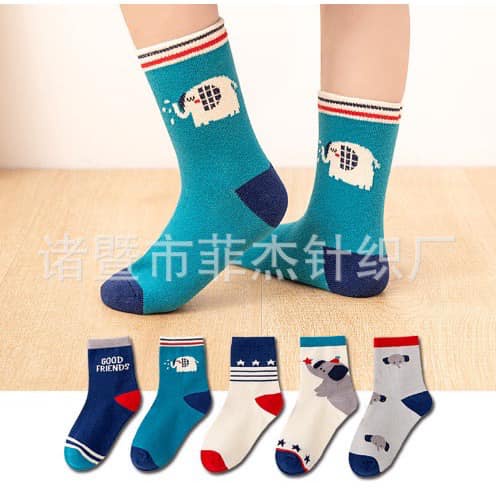 SET 5 ĐÔI TẤT CỔ CAO DÀY DẶN TN IN HÌNH THÚ DỄ THƯƠNG CHO BÉ