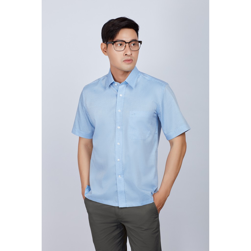 Áo sơ mi nam mattana Casual ngắn tay xanh hoa văn chấm bi MAM22200010211641