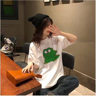 Áo thun tay lỡ unisex Khủng Long Siêu Lầy nam nữ dáng rộng, áo phông trắng đen basic nam nữ streetwear