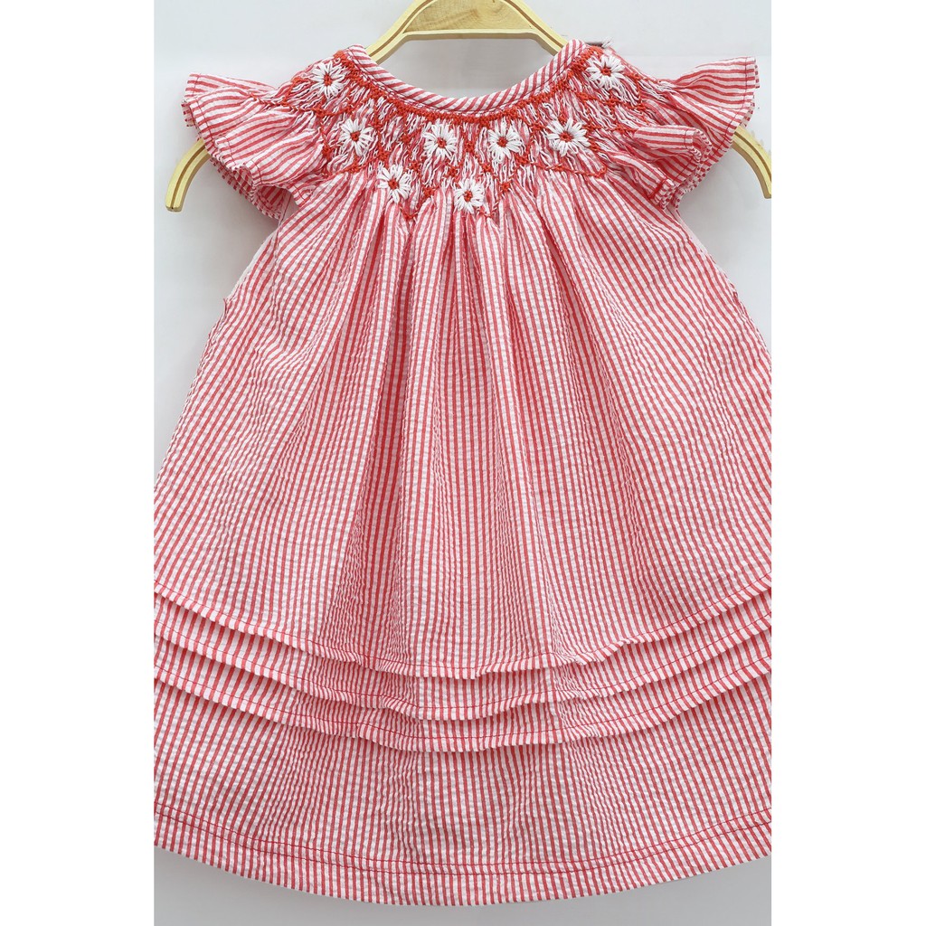 ĐẦM SMOCK HOA NHÍ SỌC ĐỎ