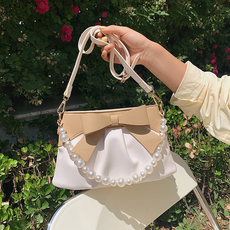 Túi đeo vai IELGY đính nơ và hạt ngọc trai nhân tạo phong cách Hàn Quốc thời trang dành cho nữ