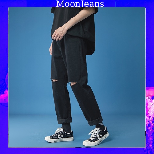 Quần jean baggy nam rách suông rộng ống đứng dáng vải jeans bò Hottrend 2022