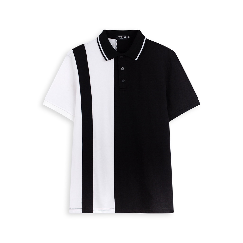 Áo thun POLO nam SEELU Fullbox, vải cá sấu Cotton, chống nhăn, thoáng mát - Sọc thân