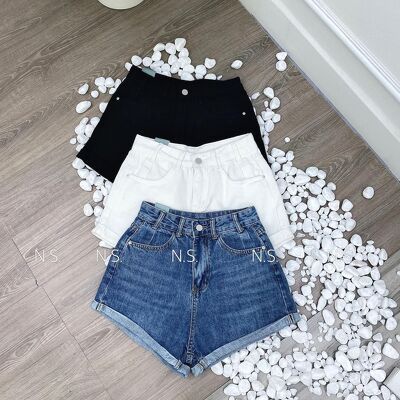 Quần đùi jeans gập gấu cạp cao