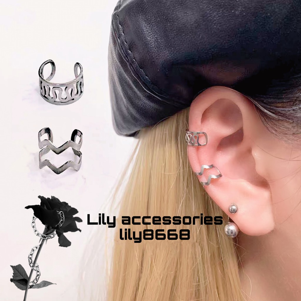 Textured Earcuff kẹp tai titan nhiều kiểu cho nam nữ không cần xỏ lỗ không gỉ không đen không dị ứng