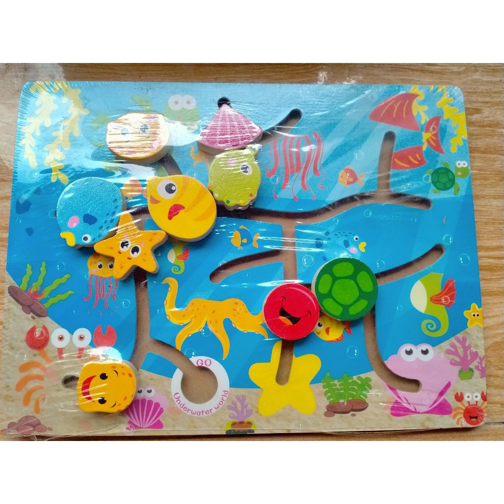 Bảng mê cung ghép tranh phát triển tư duy nhiều chủ đề: động vật, toán học, phương tiện giao thông, sinh vật biển