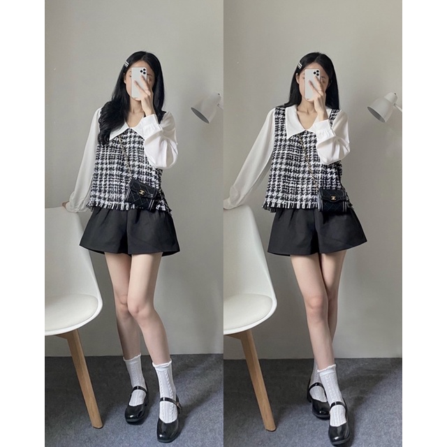 ( Ảnh thật ) Q4913 Quần short cạp cao khoá kéo