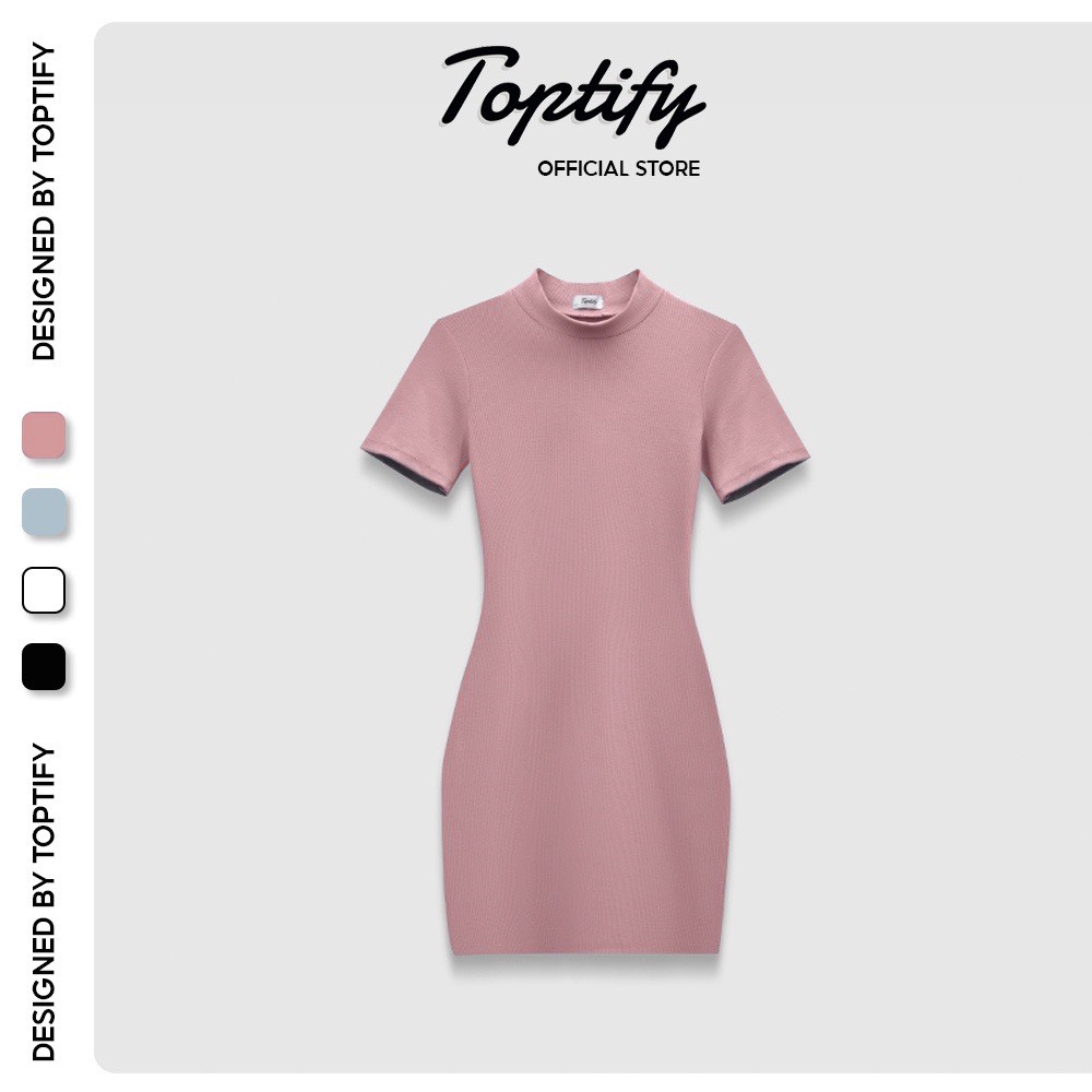 Đầm body thun ôm dáng TOPTIFY ngắn tay trơn khoét lưng co giãn tốt TD04