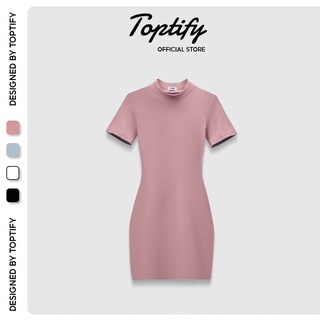 Đầm body thun ôm dáng TOPTIFY ngắn tay trơn khoét lưng co giãn tốt DT04