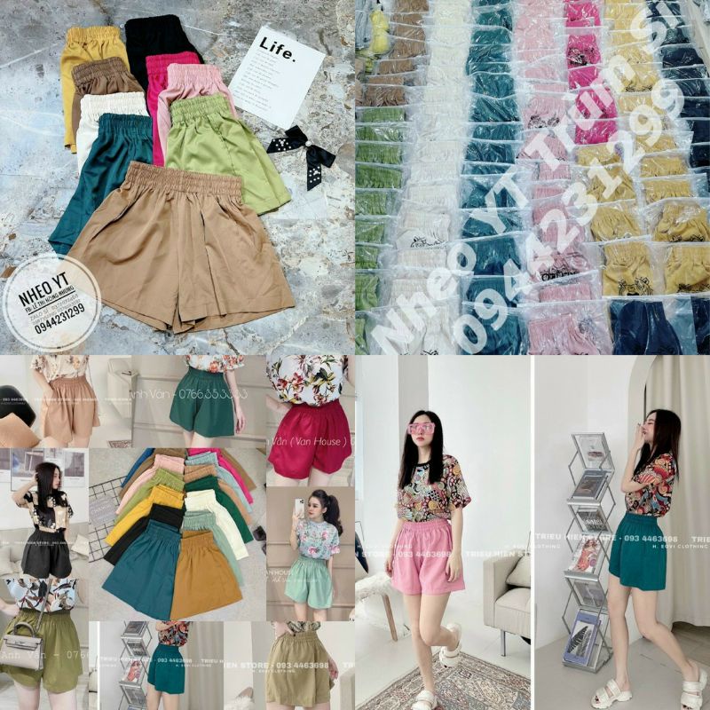 quần short nữ ống rộng chất lụa mịn cạp cao chun to nhiều màu, Quần sooc trơn cạp chun cá tính | BigBuy360 - bigbuy360.vn