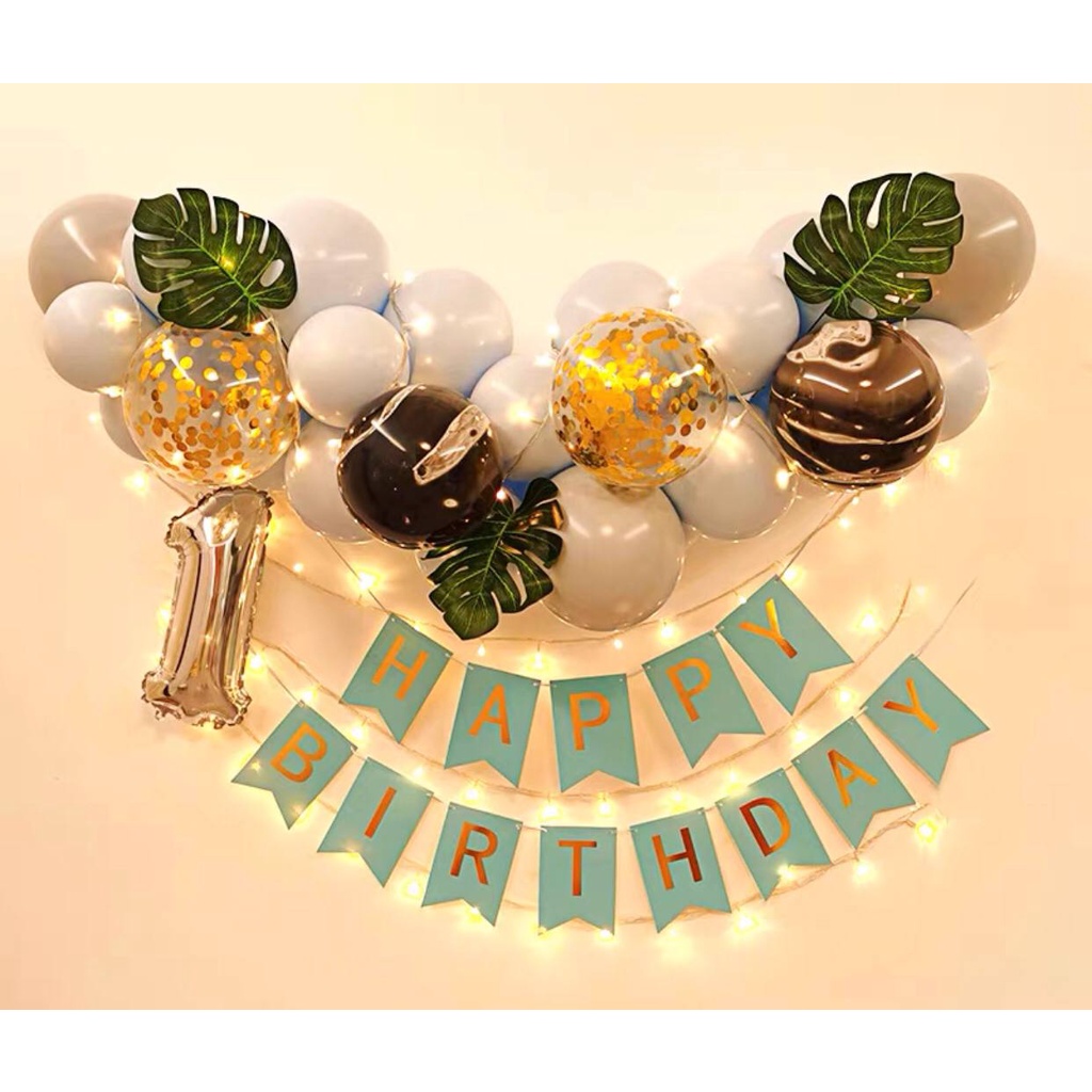 Set bóng trang trí sinh nhật, thôi nôi cho bé gái bé trai kèm đèn led và đầy đủ phụ kiện decor trang trí tại nhà