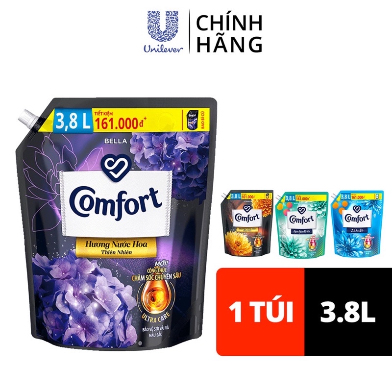 Nươc xả vải Comfort 3.8l hương nước hoa thiên nhiên túi
