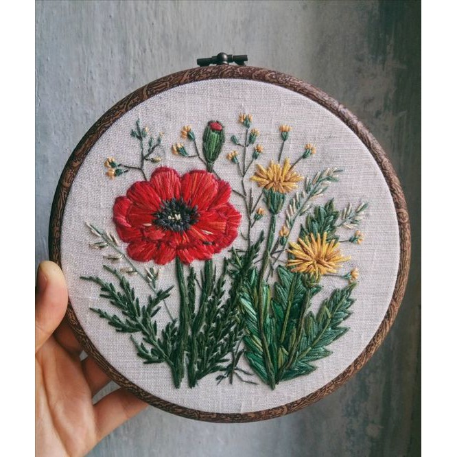 Bộ Kit DIY tập thêu tay hoa Vintage đầy đủ kim chỉ vải thêu thủ công tự làm/ thêu trang trí nhà cửa- MIE handmade