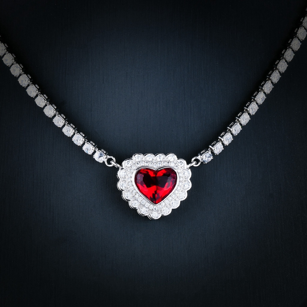 Vòng cổ Mặt Trái Tim Đính Đá Ruby Sang Trọng-JHS2-S