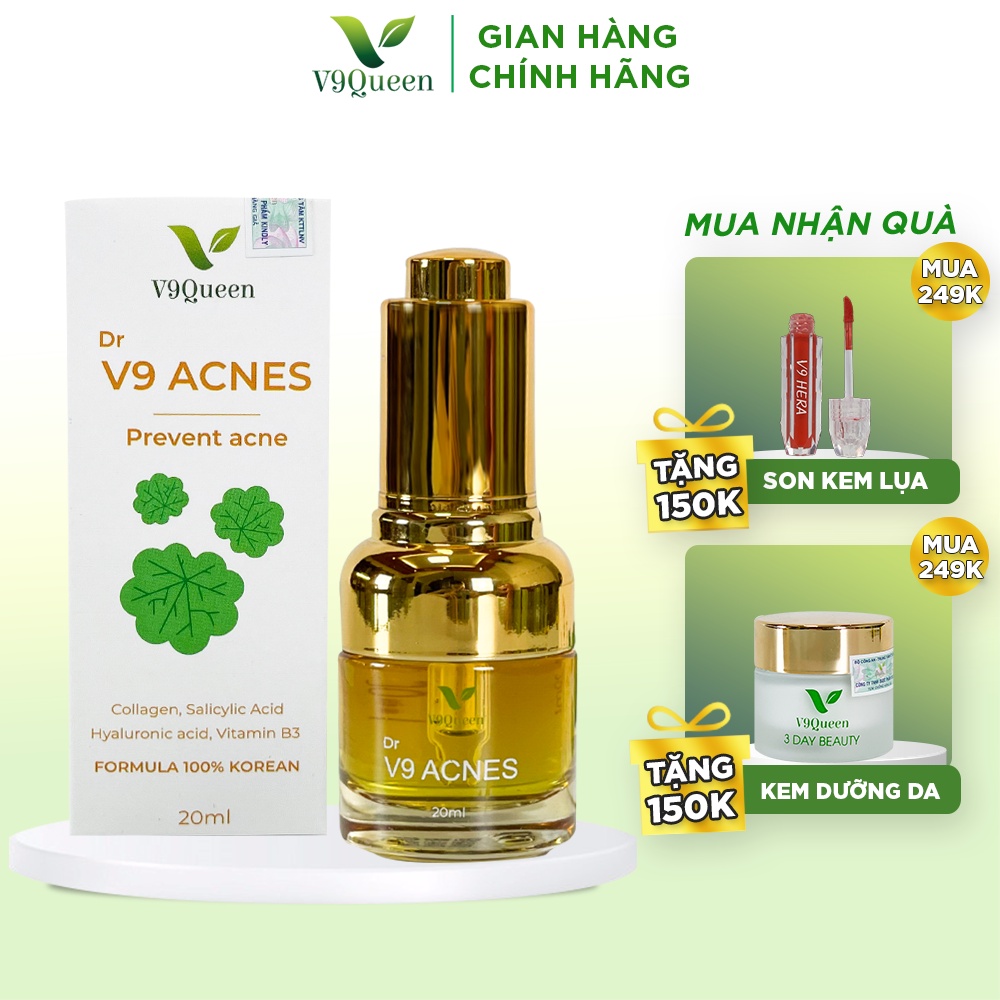 Serum giảm mụn V9Queen, tinh chất rau má dưỡng trắng da mờ thâm - Dr V9 Acnes 20ml