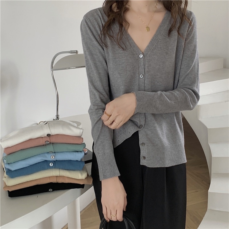 Áo khoác len dệt kim mỏng montagut cổ V nhiều màu basic ulzzang Hàn Quốc