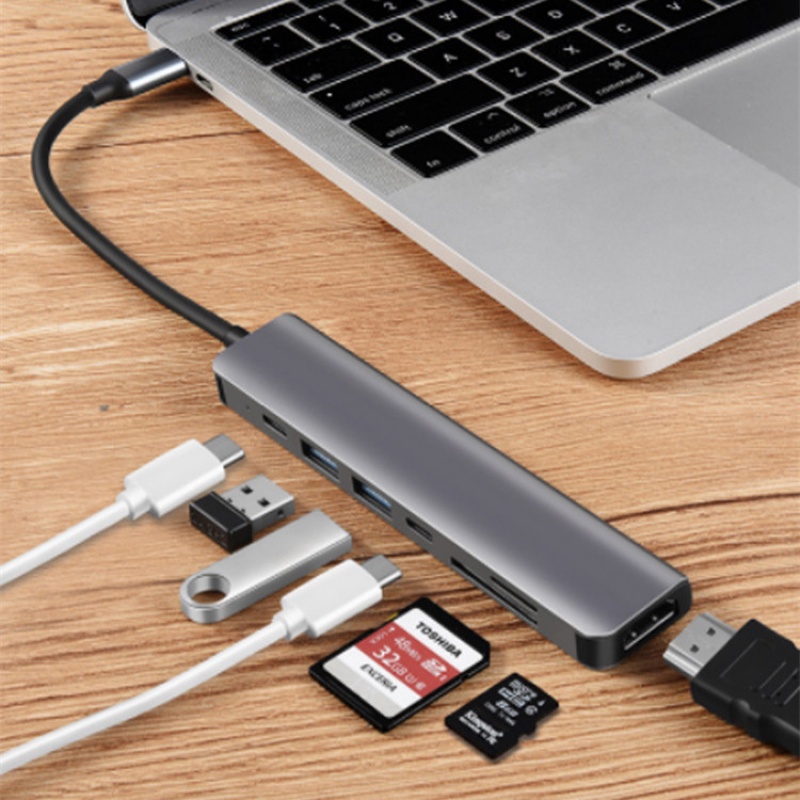 Bộ Chuyển Đổi Hub Type C 7 Trong 1 Với Cổng Usb/tf/sd/hdmi