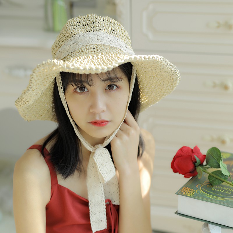 Nón cói dây ren phong cách tiểu thư