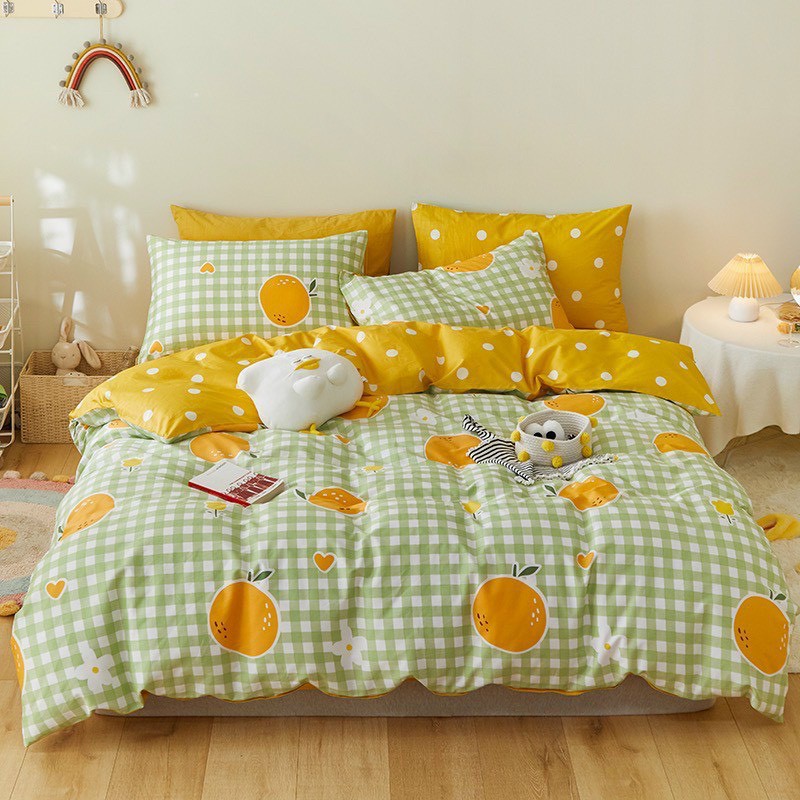 Bộ TRÁI CAM CƯƠI CARO XANH set COTTON LIVING 100% Hàn Quốc