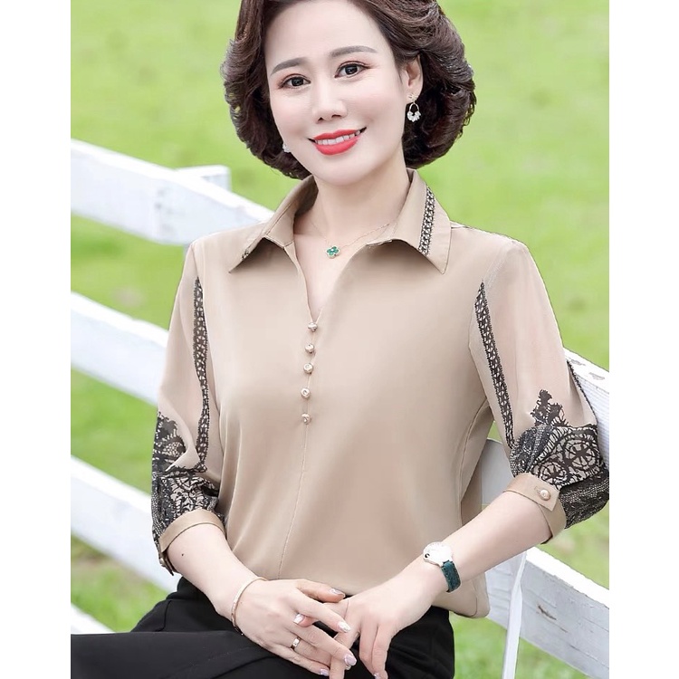 Áo Sơ Mi Nữ Trung Niên A43 - Áo kiểu trung tuổi U40 U50 cho mẹ thời trang mùa hè Đẹp sang trọng cao cấp Bigsize giá rẻ