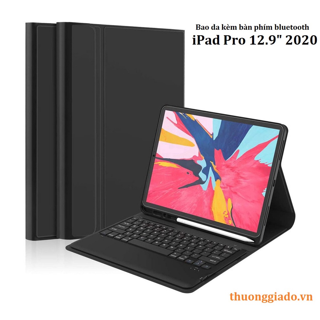 Bàn phím iPad Pro 12.9 (2020) kèm bao da, kết nối bluetooth và có ngăn đựng bút pencil