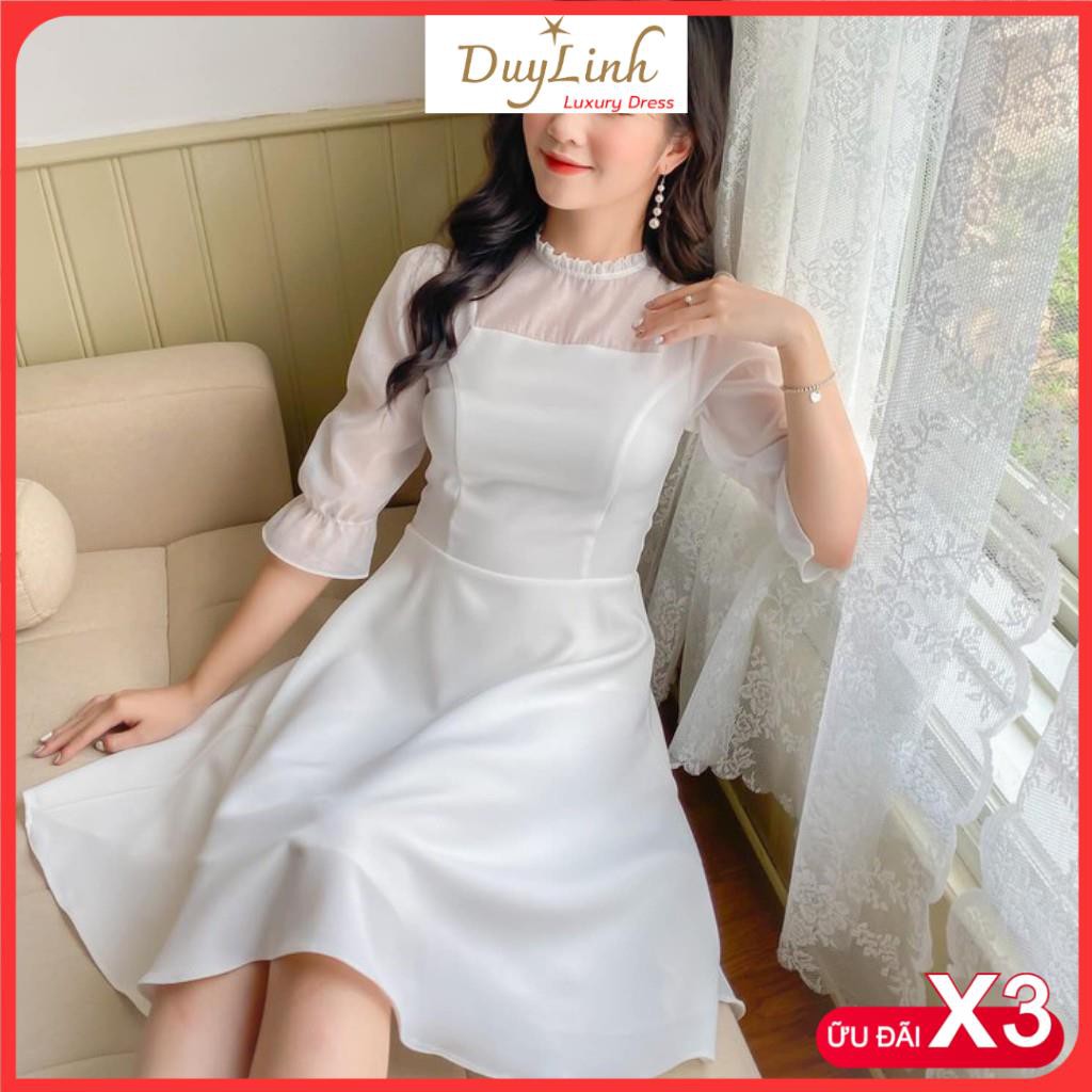 Đầm trắng voan xòe dịu dàng nữ tính