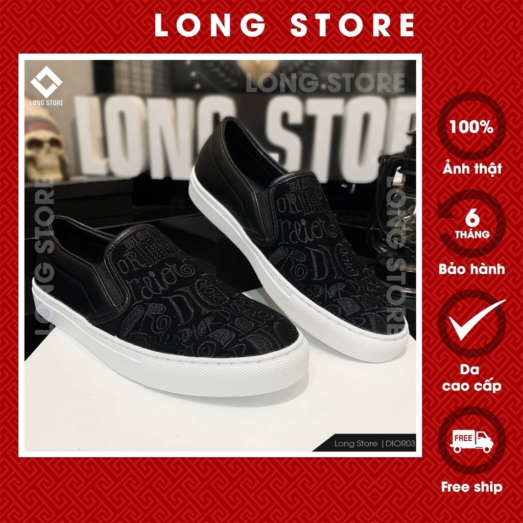 Giày lười nam đẹp da lộn cao cấp giày slip on họa tiết thêu trẻ trung LONGSTORE DIOR03