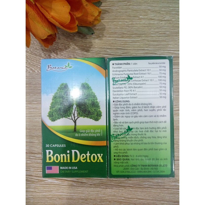 BoniDetox - Chống oxy hóa, giúp bảo vệ phổi, hỗ trợ giải độc phổi do ô nhiễm không khí (lọ 30 viên)