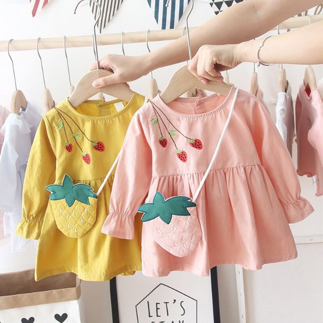 Thanh lý🍉Váy Dài Tay Thu Đông🍉FREESHIP🍉Giảm đến 35k Khi Nhập Mã, Váy dâu tây kèm túi