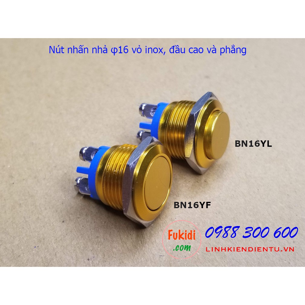 Nút nhấn nhả phi 16mm vỏ inox chống thấm, vỏ nhiều màu sắc - BN16DL, BN16DF