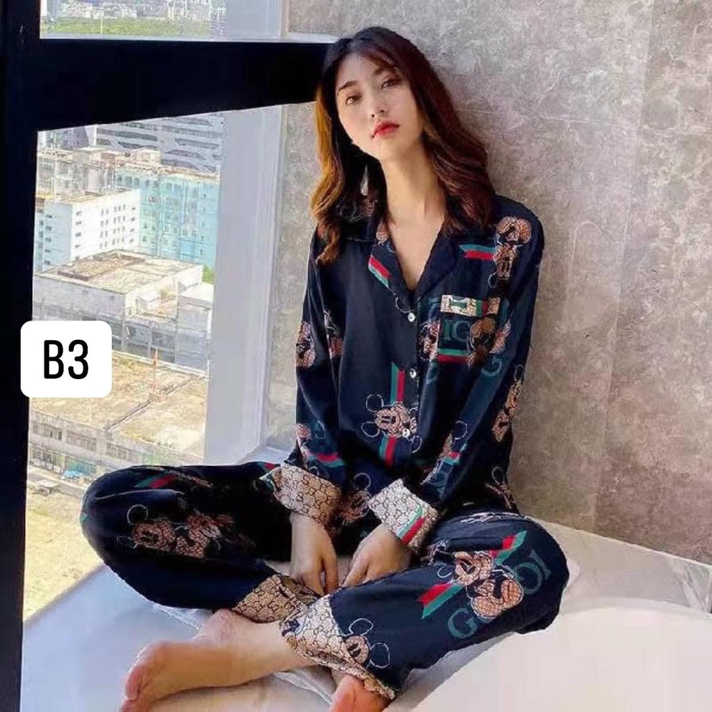 Đồ bộ nữ pijama lụa dài tay satin cao cấp mặc nhà mềm mịn thoải mái hàng Quảng Châu đồ ngủ pizama giá rẻ B1B10