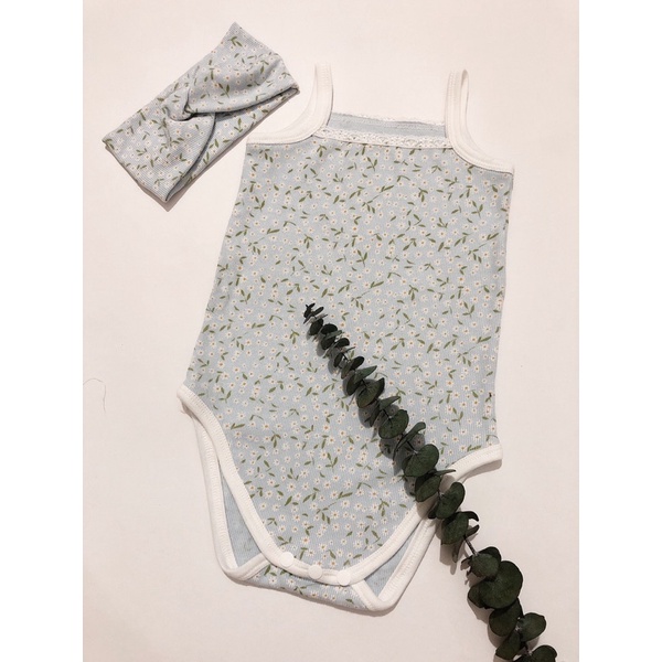 Body 2 dây thun gân viền ren cổ cho bé gái
