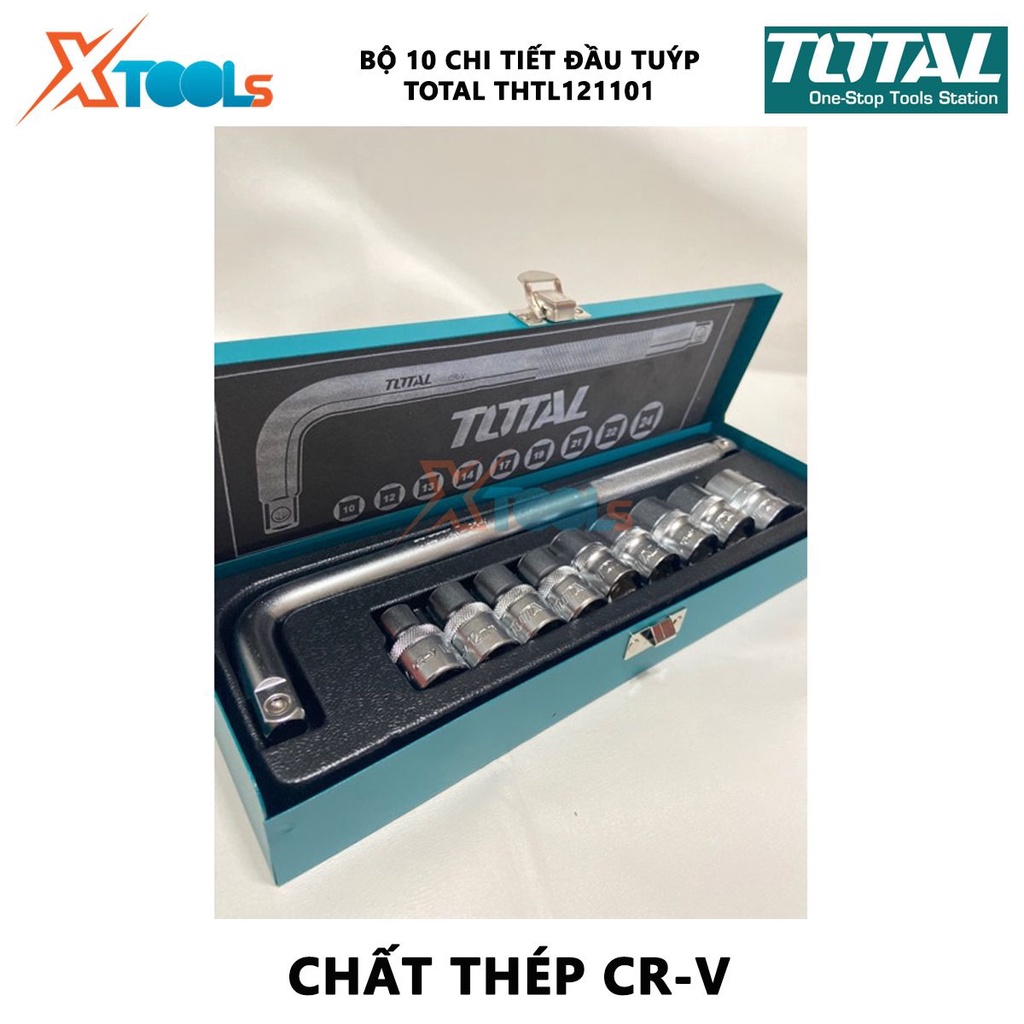 Bộ tuýp lục giác cần L 10 chi tiết TOTAL THTL121101 Bộ 10 chi tiết tuýp lục giác 9 đầu tuýp 1/2 inch từ 10-24mm tay cầm
