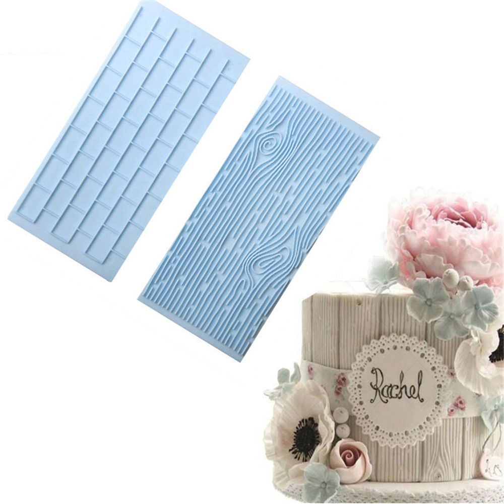 KUNHEV Set 2 khuôn làm bánh tạo hình hoa văn tường gỗ/đá/gạch tiện dụng