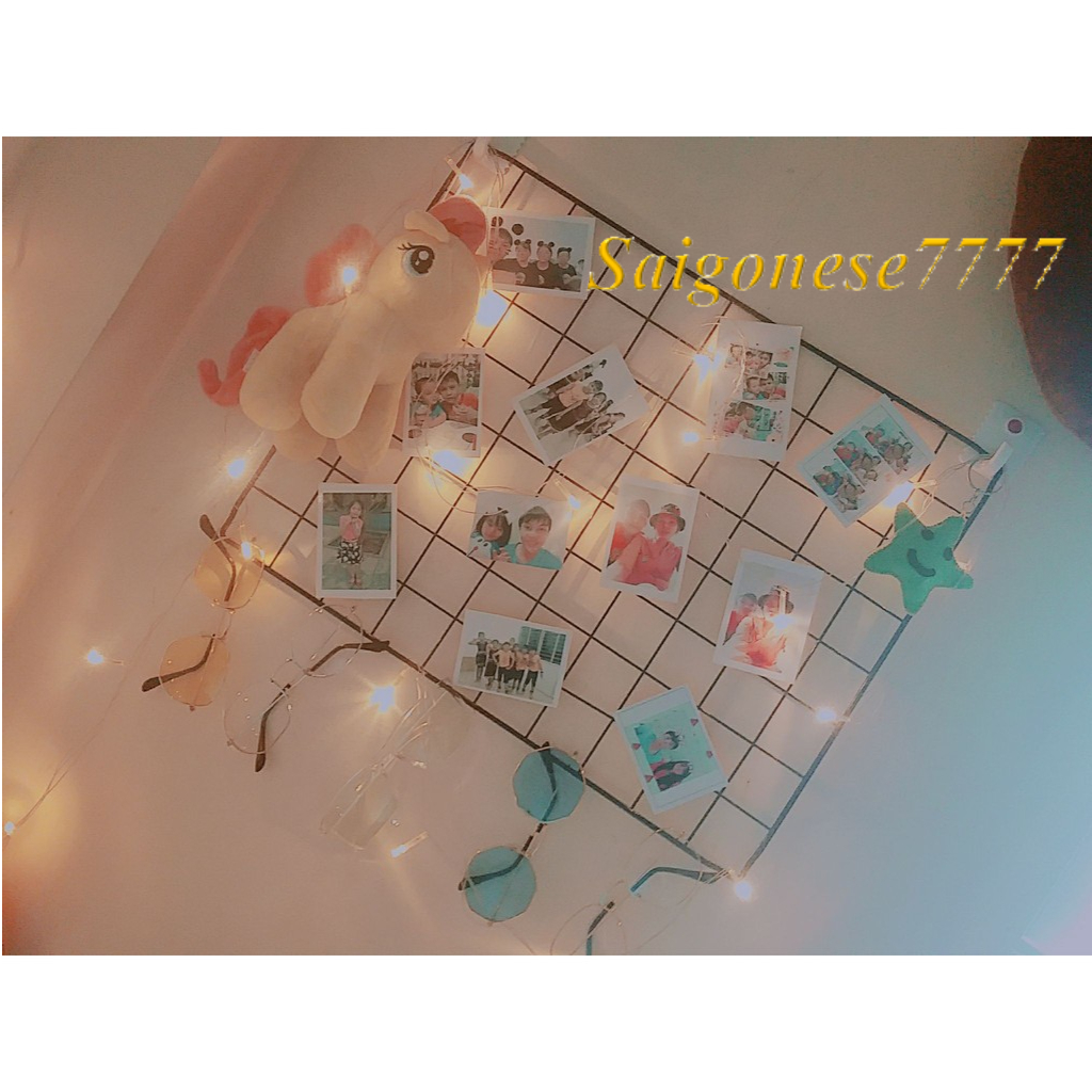 Combo Khung Hình Lưới Sắt+ Đèn Led Xài Điện Đèn Fairy Light Kẹp Hình Nghệ Thuật Trang Trí Decor Nhà