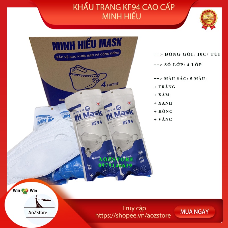 Khẩu trang KF94 3D tiêu chuẩn hàn quốc 4 lớp chính hãng kháng khuẩn gói 5 cái