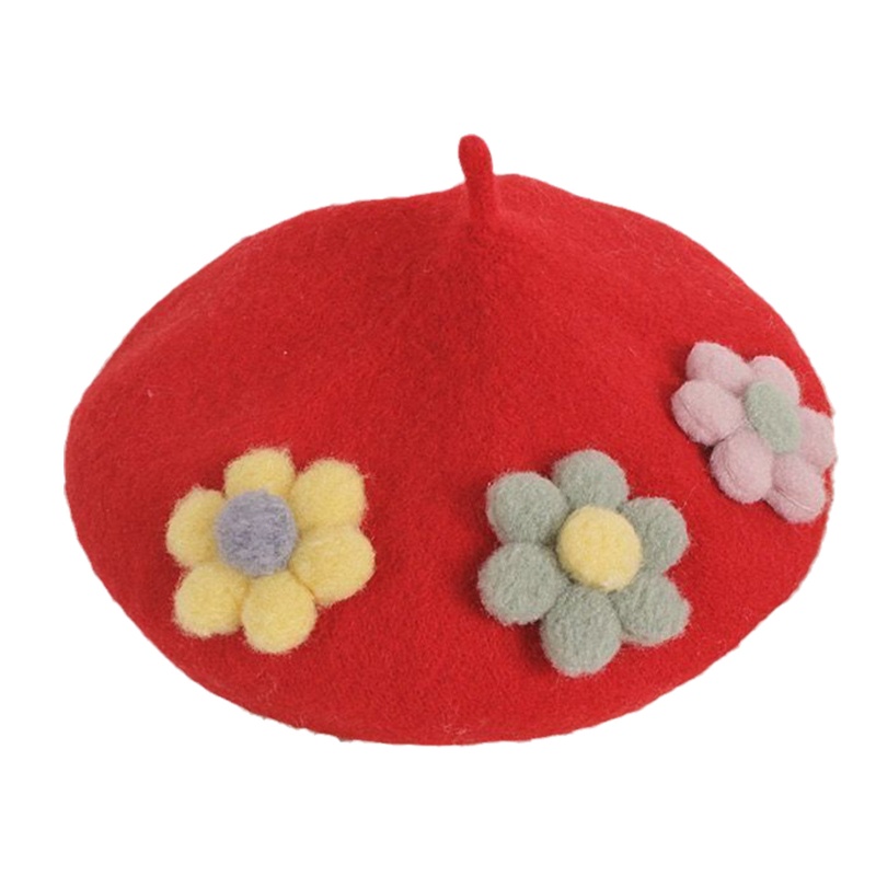 Mũ Beret 3 Hoa Thanh Lịch Cho Bé Gái Từ 2-7 Tuổi
