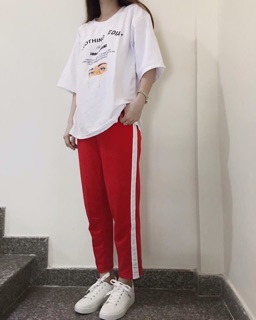 Stripped pants - Quần 1 sọc trắng - Đỏ