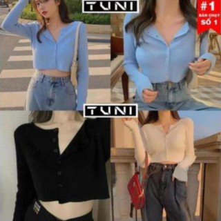 Áo Croptop Tay Dài 💖FREESHIP💖 Áo Croptop Nữ YAN Ulzzang Len Tăm Nút Thật(ẢNH THẬT)