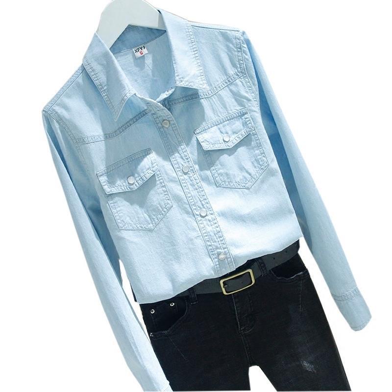 Áo Sơ Mi Denim Dài Tay Phong Cách Hàn Quốc Thời Trang Cho Nữ