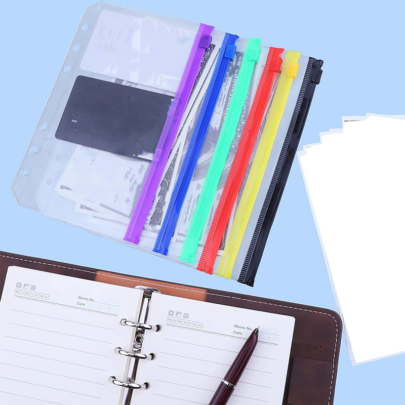 Túi đựng giấy tờ A6 6 lỗ có khóa kéo tiện dụng cho sổ tay cỡ A6