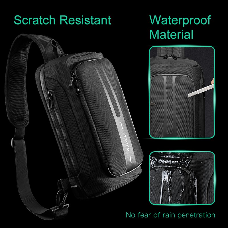 Túi đeo chéo Ozuko kháng nước chống trộm có cổng sạc USB thời trang 2020 cho nam