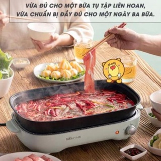 Nồi lẩu mini đa năng bear 6l_bản quốc tế_bếp lẩu nướng điện, nồi lẩu 2 ngăn uyên ương bear_bảo hành chính hãng 1 năm