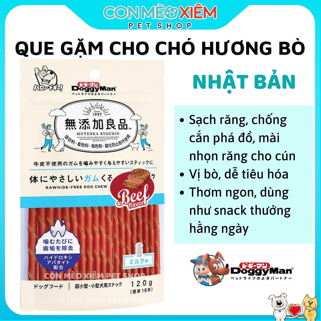 Que gặm cho chó vị bò Doggyman 120g, snack sạch răng cún Con Mèo Xiêm