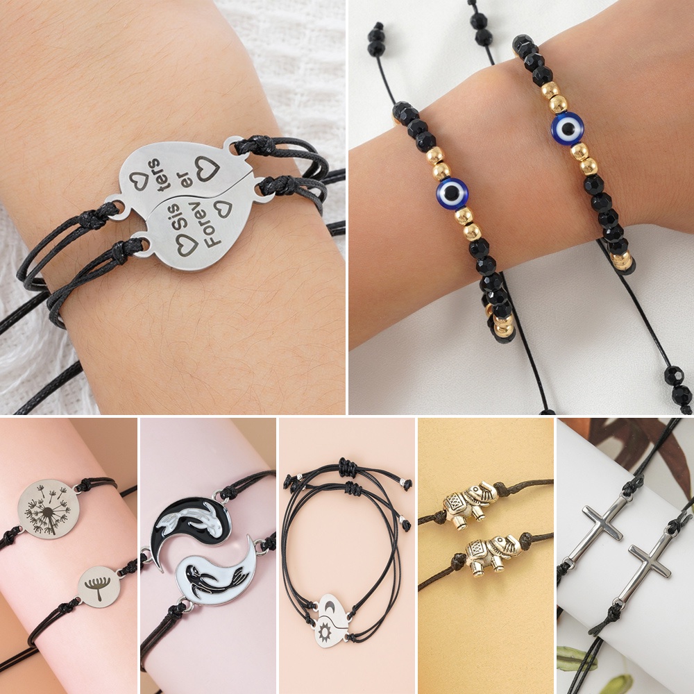 Vòng Tay Dây Bện Mặt Hợp Kim Khắc Chữ Best Friend Forever Love Thời Trang Cho Cặp Đôi